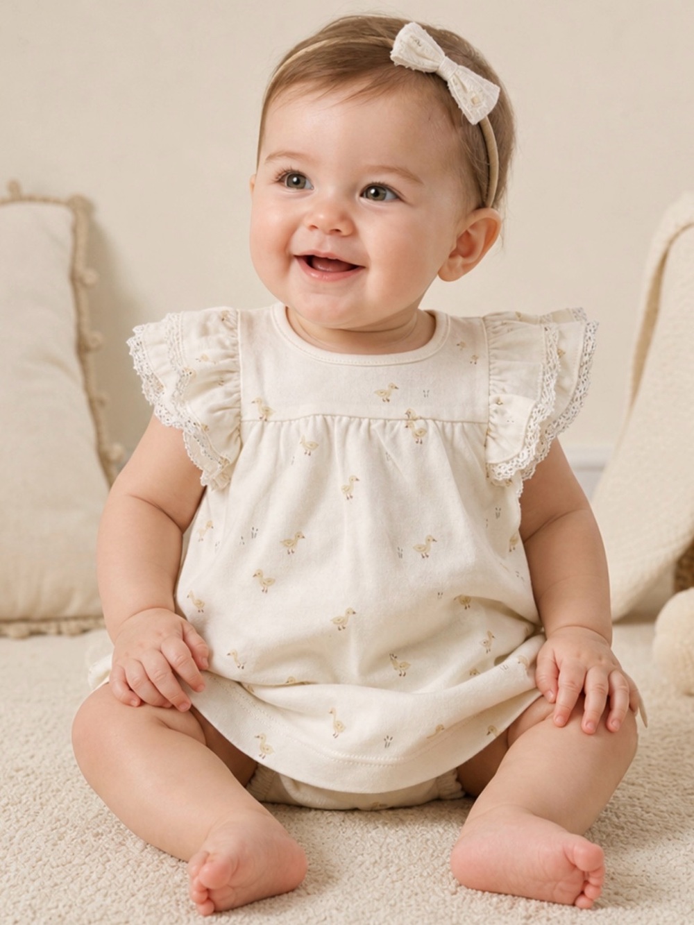 NWTS Quincy Mae Flutter Dress, size 12-18 months, ducks, summer, organic cotton